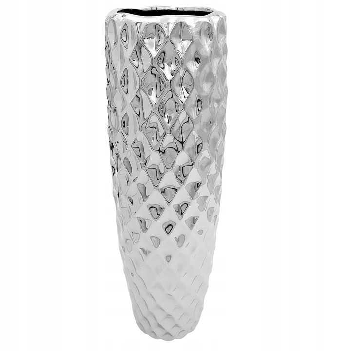 WAZON-NA-KWIATY-SREBRNY-DUZY-FLAKON-CERAMICZNY-DEKORACYJNY-NOWOCZESNY-44cm-EAN-GTIN-5900291756448