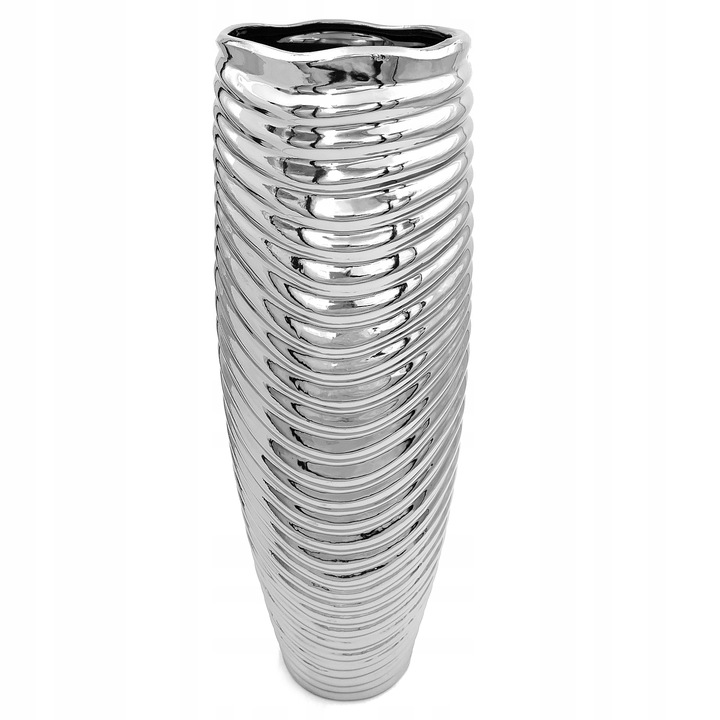 WAZON-NA-KWIATY-SREBRNY-DUZY-FLAKON-CERAMICZNY-DEKORACYJNY-NOWOCZESNY-45cm-EAN-GTIN-5900291756455