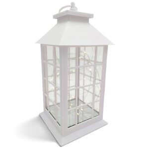 Biała latarenka dekoracyjna 30cm z lusterkiem Lampion LED