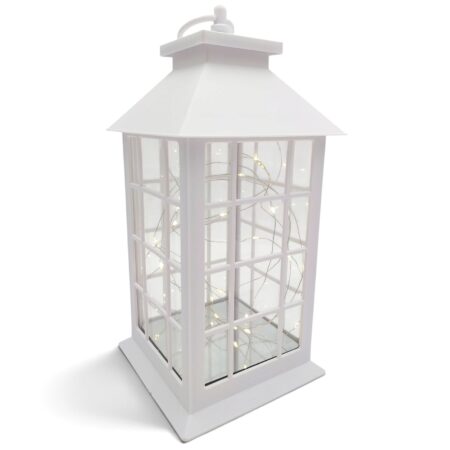 Biała latarenka dekoracyjna 30cm z lusterkiem Lampion LED