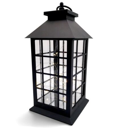 Czarna latarenka dekoracyjna 30cm z lusterkiem Lampion LED