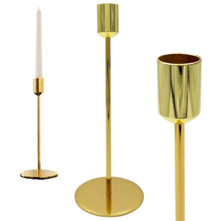 Świecznik złoty metalowy 22cm na stół wesele lichtarz stożkowy glamour