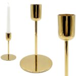 Świecznik złoty metalowy 14cm na stół wesele lichtarz stożkowy glamour