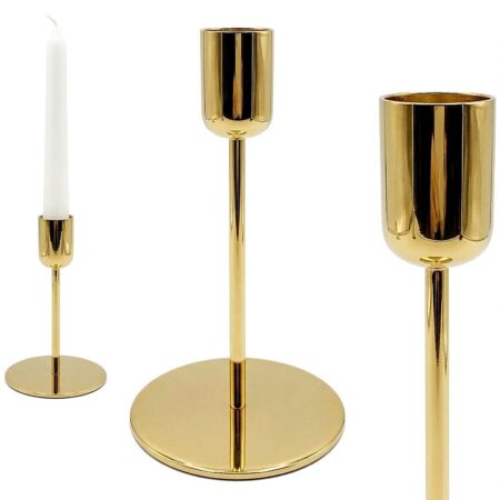 Świecznik złoty metalowy 14cm na stół wesele lichtarz stożkowy glamour